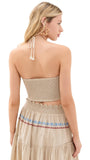 Agua Bendita Womens Serenity Linen Blend Crop Halter Top 17057 Blush Brown L