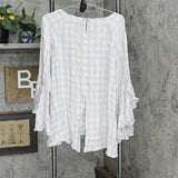 Womens Long Bell Sleeve Knit Comfy Shirt Top Gray / White See Measurements