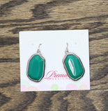 Premier Design Fashion Dangly Stone Earrings Silver Gray / Emerald Green 2.75"