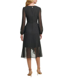 Tommy Hilfiger Womens Long Sleeve Sheer-Sleeve Surplice Dress Black / Gold 12