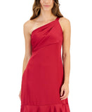 Taylor Women's Ruffled One-Shoulder Midi Dress 2954M Vivid Burgundy Red 10