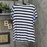 DG2 by Diane Gilman Burnout Printed And Embellished T-Shirt Navy Stripe Floral L