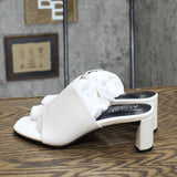 Alfani Womens Colyerrl Leather Block Heel Slide Sandals White Leather 6.5M