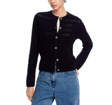 C By Private Label 2-Ply Cashmere Crochet Cardigan Button Front Sweater Black S