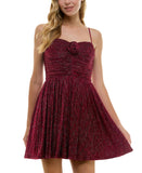 City Studio Metallic Velvet Spaghetti Strap Fit Flare Mini Dress Wine Red 7 / 8