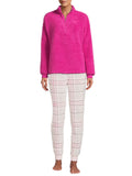 Muk Luks Womens Quarter Zip Faux Sherpa Lounge Pullover Sweatshirt Berry Pink M