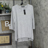 Coin 1804 Plus Size Cozy 3/4 Rolled Sleeve Button Back Top Heather Gray 2X