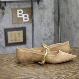 A New Day Faux Suede Pointed Toe Flats with Ring Accent Brown 6.5M