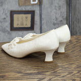 Dyeables Womens Vintage Fabric Rhinestone Pearl Heels White 7AA (7N)