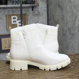 Journee Collection Foam Inside Zip Block Heel Booties Ivory Off White 9.5M