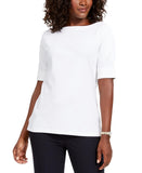 Karen Scott Elbow Cuff Boat Neck T-Shirt 100108487PT Bright White PS