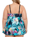 Swim Solutions Tummy Control Empire Swimdress One-Piece Fiesta Fronds Blue 16W