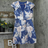 Vince Camuto Womens Petite Jacquard Fit & Flare Dress Blue Floral 4P