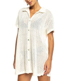 Roxy Womens Dalia Beach Crochet Shirt Dress ERJX603420 Egret Off White M