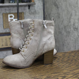 Journee Collection Lace Up Block Heel Faux Suede Combat Boots BAYLOR Gray 9M