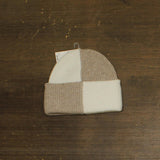 On 34th Womens Brushed Rib Colorblocked Beanie Rolled Cuff Tan Brown / White