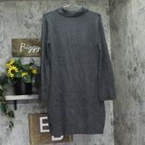 A New Day Sleeve Knit Polo Collar Ribbed Cuff Sweater Dress Dark Heather Gray M