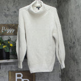Alfani Womens Lurex Knit Acrylic Sweater Turtleneck Stone Off White XL