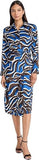 Donna Morgan Womens Long Sleeve Collared Wrap Midi Dress Blue / Black Multi 16