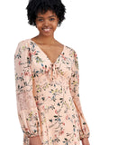 Tinsel Juniors V-Neck Scallop Lace-Trim Floral print Midi Dress Pink Multi M