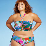 Xhilaration Lace-Up Halter Longline Bandeau Bikini Top Multi Tropical Print X