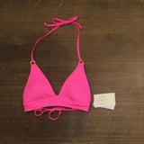 Becca Womens Modern Edge Textured Rib Halter Bikini Top 543857 Pink Glo M