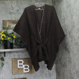 Inc International Concepts Cozy Belted Ruana Topper with Piped Trim Dark Brown