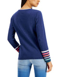 Tommy Hilfiger Womens Ivy Rainbow-Cuff V-Neck Sweater J1XSN375
