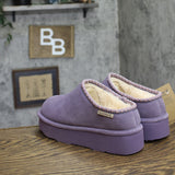 Bearpaw Suede Water-Repellent Wool Lined Platform Clog Slippers Purple Sage 8M