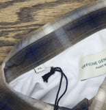 Officine Generale Sleeve Button Front Shirt Iced Coffee Cream / Navy Blue XL