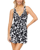 Island Escape Womens Magnolia Underwire Swim Dress One Piece Black / White 12