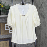 Ny Collection Embellished Neck Wide Cuff Knit Blouse Pristine Off White XL