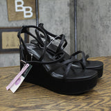 Wild Fable Ronnie Strappy Platform Wedge Heels with Memory Foam Black 6.5M