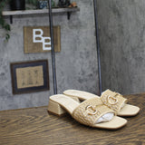 Jones New York Block Heel Square Toe Horsebit Hardware Mesh Sandals Tan Brown 6M