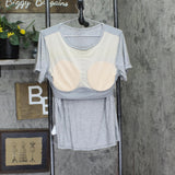 Modern Soul Womens Soothing Jersey Tee with System Bra Heather Mist Gray L