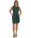 Donna Karan Womens Petite Pleated Metallic Jacquard Dress Spruce Green 12P