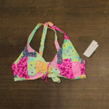 Salt + Cove Patchwork Bikini Swim Top V-Neck Adjustable Straps Green Multi 2X