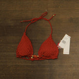 Red Carter Womens Classic Beaded Triangle Bikini Top Swim Ember Orange Brown M