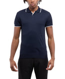 Spring + Mercer Collar Short Sleeve Sweater Polo Shirt Navy Blue / White XL