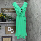 DKNY Womens Woven Tie Double Ruffle-Collar Dress Green 4