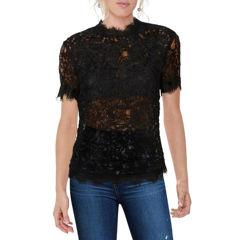 Anne Klein Womens Back Zip Short Sleeve Lace Blouse 10739496 Anne Black M