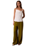Calvin Klein Womens Drawstring Wide-Leg Pants 44B932G Dark Leaves Green S