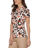 DKNY Womens Petite Printed Faux-Wrap Top XF2TLC93