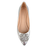 Journee Collection Womens Faux Leather Pointed Toe Jewel Flats Silver Gray 6M