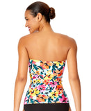 Anne Cole Womens Twist-Front Shirred Bandeau Tankini Top 25MT25013 Multi Pink S