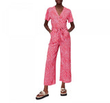 Whistles Womens Woven Diagonal Leopard Print Jumpsuit 36619 Red / Pink 8