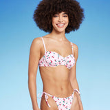 Wild Fable Womens Shirred Underwire Bikini Top PID-10106P Cherry Print Pink XS