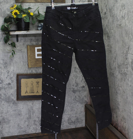 DG2 by Diane Gilman Womens Sequin Straight Leg Jeans Black 16W Tall
