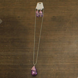 Sophia Collection Studded Triangle Necklace Earring Set Silver / Purple 30"