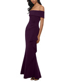 Xscape Womens Long Scuba Off-The-Shoulder Ruffled Dress Gown 3008X Plum Purple 8